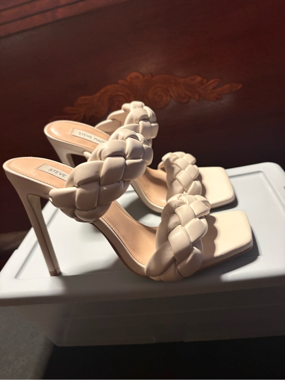Steve Madden Women’s Cream Braided Heel Sandals